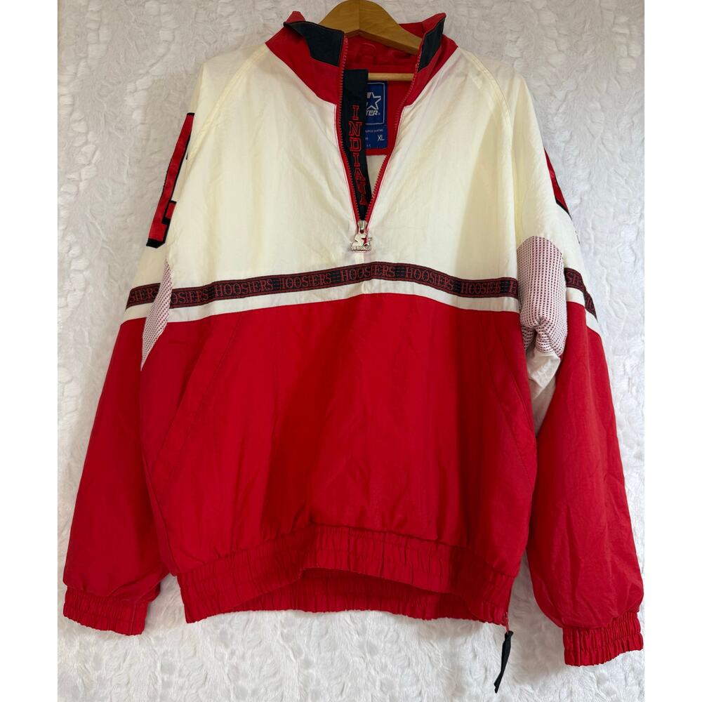 VTG 90s STARTER NCAA University Indiana HOOSIERS Logo Stripe 1/4 Zip Pullover XL